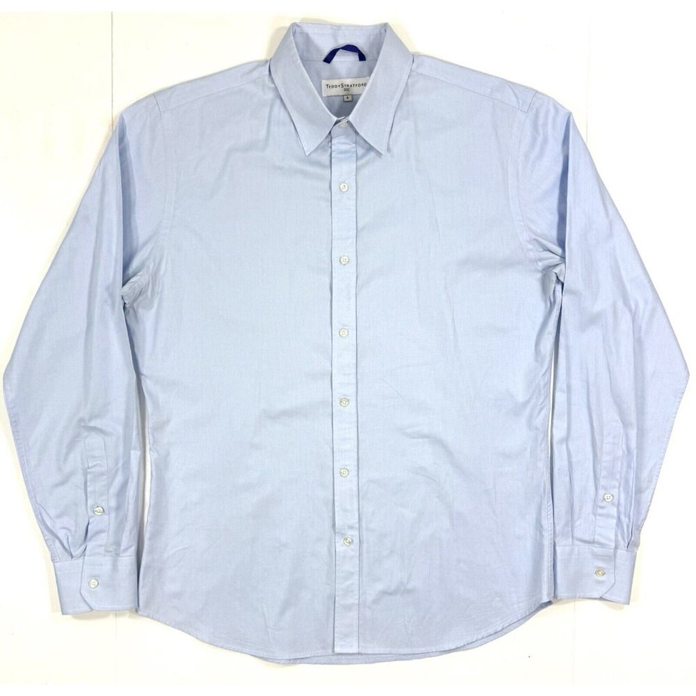 Teddy Stratford NYC Dress Shirt Mens Size 4 XL Light Blue Zip Button Up